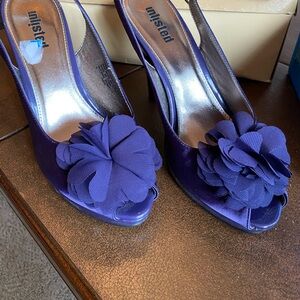 Purple Satin Open Toe Heels 
Size 9
